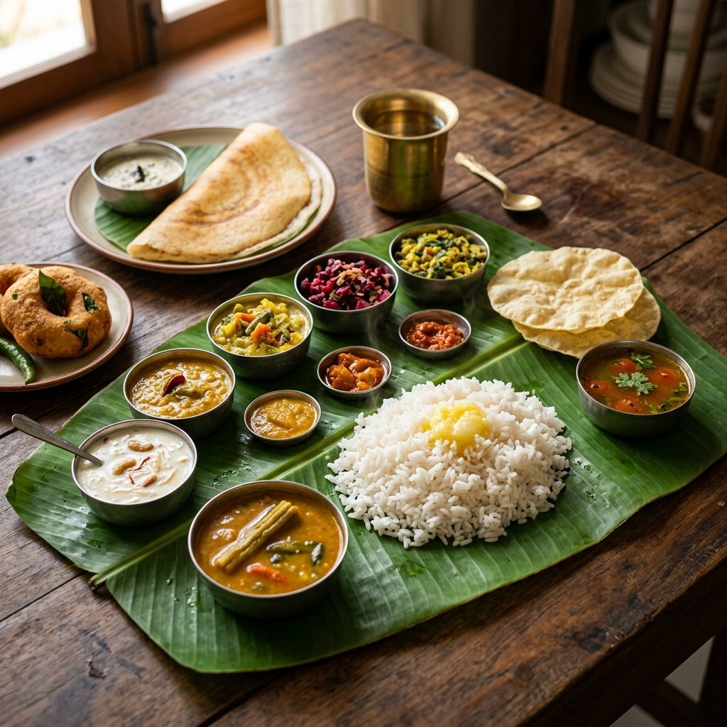 Traditional South Indian Banana Leaf Meal